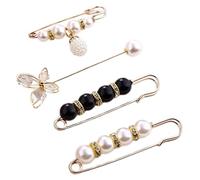 Cabilock 4 Pièces Broche Épingle de Sûreté pour Pull en Alliage Élégante Ornement Perlé, Clip Décoratif pour Vêtements, pour Soirée Prom et Tenue Business
