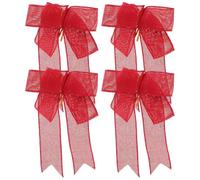 Cabilock 4 Pièces Grand Nœud de Noël en Lin Rouge pour Décoration | Style Rustique Classique, Léger et Résistant à Décoloration, pour Fêtes et Rampes D’escalier
