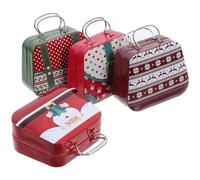 Cabilock 4 Pièces Lot de 4 Boîtes en Fer-Blanc Couvercles, Mini Boîtes à Bonbons de Noël, Poignée Intégrée, Format Compact, Coffrets Présents Garçon et Filles pour Fêtes et Voyages,