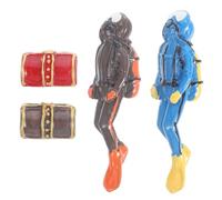 Cabilock 4 Pièces Ornements Aquariums Figurines Plongeurs avec Coffre Au Trésor Décoration Miniature pour Aquarium Résine Accessoires de Paysage sous Marin