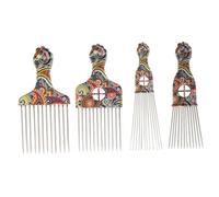 Cabilock 4 pièces Peigne Pick Afro Acier Inoxydable pour Cheveux Bouclés et Démêlage Doux Outil Coiffure Femme Afro avec Dents Larges pour Style et Soin Du Chevelu