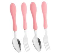Cabilock 4pcs Set De Vaisselle Pour Enfants Cuillères Et Fourchettes En Acier Inoxydable Avec Poignée En Silicone 2 Cuillères Et 2 Fourchettes Roses Idéal Pour 'Apprentissage De