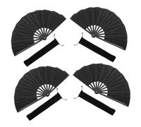 Cabilock 4pièces Éventails Pliants Noirs pour Danse Chinoise Kung-fu Et Spectacles De Festival avec Design Traditionnel Et Fermeture Auditive