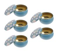 Cabilock 5 Pièces Boîte Ronde en Fer-Blanc Bleu, Petite Boîte Décorative | Rangement Compact pour Bijoux, Épices et Mélanges D’aromathérapie, Bords Arrondis, Sûre au Toucher