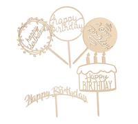 Cabilock 5 Pièces Cartes D'anniversaire Hauts De Forme De Petit Gâteau D'anniversaire Joyeux Anniversaire Gâteau Topper or Haut De Forme De Gâteau D'anniversaire D'or Brown En Bois