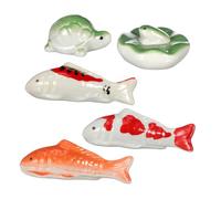 Cabilock 5 Pièces Décorations Flottantes Aquarium Céramique Sculptures Tortue Vintage Poissons Koi et Réalistes pour Ornements de Bassin et Théière