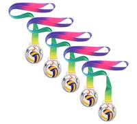 Cabilock 5 Pièces Médailles de Compétition de Volleyball Alliage de Zinc avec Rubans pour Médaille de Champion Récompenses Sportives pour Tournois Journée Sportive et Fêtes Argent
