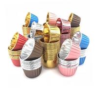 Cabilock 50 pièces Caissettes à Cupcakes Papier Coloré Résistantes Chaleur Doublure Aluminium Dorée Jetables pour Pâtisserie Décoration de Fête Usage Multi-desserts Couleur Aléatoire