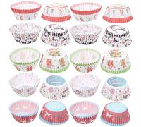 Cabilock 500 Pièces Caissettes à Cupcakes de Noël Graisse Papier Chaleur pour Muffins et Gâteaux Accessoires de Pâtisserie Jetables avec Motifs Flocon Père Noël Bonhomme de Cadeau et Merry