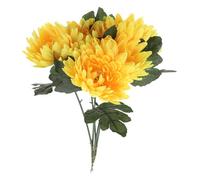 Cabilock 5pièces Fleurs Artificielles Chrysanthème Jaunes Réalistes pour Décoration Funéraire et Maison Fleurs Faux Couleur Vive Résistantes à Long Terme Bouquet Décoratif Polyvalent