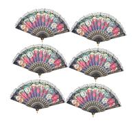 Cabilock 6 pièces Éventails Pliants Espagnols à Motif Floral avec Dentelle Noire Élégants pour Danse Mariage Décoration et Accessoires Photo Lot
