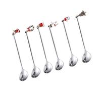 Cabilock 6 Pièces Lot Cuillères à Café Acier Inoxydable avec Pendentif de Noël Cuillères à Mélanger Légères pour Café Thé et Dessert Coffret Cadeau Festif pour Maison et Salon de Thé
