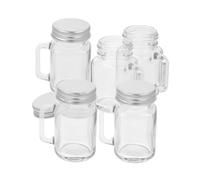 Cabilock 6 Pièces Lot de Bocaux Verre Mini Mason avec Poignées et Couvercles Hermétiques Bocaux Transparents pour Boissons Desserts Confitures Stockage Snack Portable