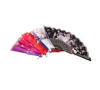 Cabilock 6 pièces Lot de Éventails Pliables Style Chinois Soie et Légers et Pratiques pour Danse et Décoration Rouge Blanc Noir Bleu Foncé