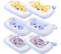 Cabilock 6 pièces Moufles de Bain Garçon Fille Exfoliantes avec Éponge Douce Lavables et Antidérapantes Motifs Animaux pour Toilette Garçon Fille Adaptée Adultes pour Aide Au Bain