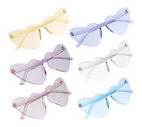 Cabilock 6 Pièces Pc Lunettes de Soleil Style Mode sans Monture, Cœur | Légères et Douces Peau, Faciles à Enfiler, Ne Se Déforment Pas, Usage Quotidien et Anniversaire