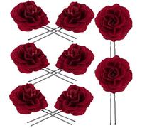Cabilock 8 Pièces Épingles à Cheveux Roses Rouges Vintage Épingles à Chignon Légères et Confortables pour Mariée et Demoiselles Honneur Accessoire Floral pour Coiffure de Mariage et Fête