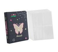 Cabilock Album Photo A5 Format 3 Pouces Couverture Tissu Denim Bleu Foncé 10 Pages Intérieures Quadrillées 4 Compartiments Mini Album Photo pour Cartes et Souvenirs et Scrapbooking