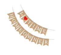 Cabilock Bannière Guirlande en Lin à Fanions Queue de Poisson Lettres et Cœurs Imprimés Décoration pour Fête des Nouveaux Propriétaires Accessoire Photo Souvenir pour Célébration Maison