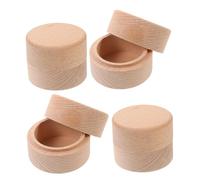 Cabilock Boîte à Bijoux Rustique en Bois Ronde Beige, Lot de 4 Pièces, Petite Boîte D'exposition Couvercle Hermétique pour Bagues et Souvenirs, pour Fiançailles et Vacances