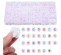 Cabilock Boîte de 1400 Perles Lettres Colorées Plates et Rondes 28 Modèles D’Alphabet 10 M de Fil Élastique Transparent pour Bracelets DIY Perles Alphabet pour Confection Bijoux et