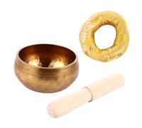 Cabilock Bol Chantant Tibétain en Cuivre, Set Népalais Fait Main pour | Couleur Jaune, Éléments en Bois, Usage Yoga, Son Doux et Paisible