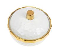 Cabilock Bol En Céramique Blanc à Bord Doré Avec Couvercle Bol à Ragoût Décoratif Pour Maison Et Restaurant Léger Et Facile à Transporter