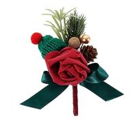 Cabilock Boutonnière Mariage Noël Rouge Artificielle Épingle Stable Fleurs Simulées pour Marié et Demoiselle Accessoire Champêtre Cérémonie Anniversaire