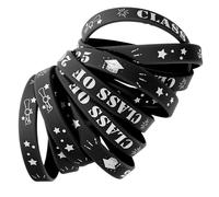 Cabilock Bracelets Décoratifs en Silicone Noirs « Class Of 2025 » Lot de 25 Pièces, Bracelets Réutilisables pour Fête de Remise de Diplômes, Accessoires Événementiels Scolaires,