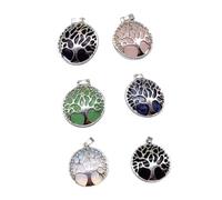 Cabilock Breloques en Cristal Naturel Arbre de Vie 6 Pièces Multicolores pour Création de Bijoux DIY Femme Alliage Accessoires Projet Artisanal Présent Loisirs Créatifs Couleur Aléatoire