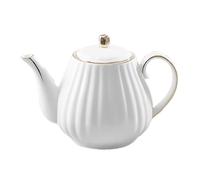 Cabilock Cafetière en Céramique Blanche Bord Doré, Théière Délicate à Anse, Pot à Eau 1,2 L pour Service de Thé en Vrac, pour Pause Thé Maison ou Bureau