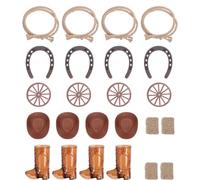 Cabilock Centre de Table Western Vintage, Décor Multi-Usage pour Fête Far | Bois Fer Papier Caoutchouc, Lot de Set de Pièces Mini Bottes, Chapeau, Roue, Corde Jute