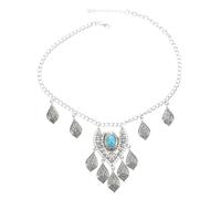 Cabilock Chaîne Frontale à Pompons Turquoise en Métal Argenté Bandeau Ethnique Ornement de Tête pour Femmes Bijou de Tête Long avec Pendentif Décoratif Accessoire Coiffure pour Mariage