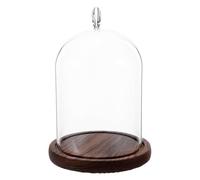 Cabilock Cloche en Verre Cœur 12X16 CM avec Base Bois Vintage Présentoir Décoratif pour Fleurs Éternelles Stabilisées Protection Anti-Poussière pour Centre de Table Noël et Anniversaires