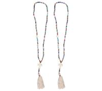 Cabilock Collier avec pendentif croix en perles de et pompon, 2 pièces, pour hommes et femmes, chapelet religieux, bijoux faits à la main, accessoires de prière