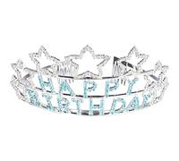 Cabilock Couronne D'anniversaire Serrage-tête avec Strass Bleus en Alliage, Taille Unique Ajustable, Accessoire Cheveux pour Fête et Décoration Thème Anniversaire Fille, Couronne