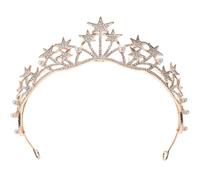 Cabilock Couronne de Mariée Dorée en Alliage Étoiles en Strass et Perles, Serrage-tête Délicat pour Mariage et Cérémonie, Accessoire Coiffure Élégant, 1 Pièce