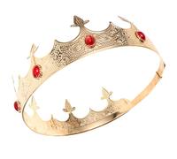 Cabilock Couronne de Prince Vintage pour Hommes en Alliage Doré Strass Rouges, Accessoire Royal Léger pour Cosplay, Fête et Spectacles, Taille Unique