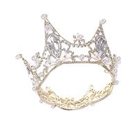 Cabilock Couronne Mariage Baroque Perles et Fleurs Strass Ornement de Tête Nuptial Élégant Serre-tête Lumineux pour Mariée Accessoire Coiffure Cérémonie
