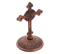 Cabilock Croix Catholique Debout en Métal 8,5x4,8x4,8cm, Support Décor | Style Rétro Orné, Base Lestée Stable, Gravures Fines, pour Chapelle, Bureau, Étagère et Autel