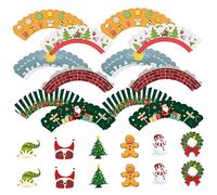 Cabilock Décorations Cupcake de Noël Caissettes et Motifs Festifs pour Fête de Noël Cupcake Toppers et Wrappers Cake Paper Topper Party Supplies