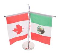 Cabilock Drapeau de Bureau 3 Pièces États-Unis Canada Mexique avec Mâts en Acier Inoxydable et Socle Métallique Mini Drapeaux Portables pour Décoration de Table Salle de Réunion et