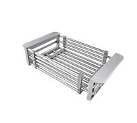 Cabilock Égouttoir Rectangulaire Télescopique en Acier Inoxydable, 1 Pièce | Panier de Drainage Multifonction, Format Extensible Silicone aux Extrémités, la Cuisine et Séchage Au-dessus du Lavabo