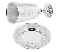 Cabilock Ensemble Coupe De Kiddouch Shabbat en Alliage De Zinc, Coupe Sacrée avec Soucoupe, Taille Unique, Décoration Festive Juive pour Cérémonie Religieuse, Set 2 Pièces