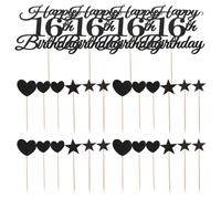 Cabilock Ensemble De 10 Birthday Cake Topper Decorations Glitter Number With Star And Heart Cupcake Picks Quick Assembly Sweet Sixteen Party Supplies For Teens