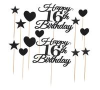 Cabilock Ensemble De 10 Décoration de gâteau 16 Décoration de gâteau pour 6ème anniversaire joyeux anniversaire 16 bravo à seize à cupcakes Black