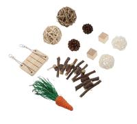 Cabilock Ensemble de 11 Jouets pour Hamsters et Lapins en Bois et Rotin, Boules à Mâcher Solide et Jeux Interactifs pour Petits Animaux de Compagnie