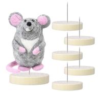 Cabilock Ensemble de 6 Lot de Présentoirs pour Poupées Feutrées avec Base Bois et Aiguille Métallique Support Amigurumi pour Bureau et Vitrine Accessoire Multi-usage pour Figurines et