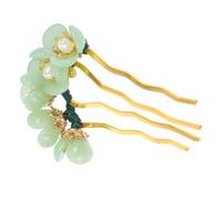 Cabilock Épingle à Cheveux Verte en Jade Naturel Forme Fleur Lotus, Accessoire Rétro Élégant pour Femmes, Décoration Solide pour Soirée et Port Quotidien