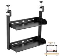 Cabilock Étagère de Bureau à Pince, 2 Niveaux, Métal Noir, Réglable | Rangement Modulable, Passe-câbles Intégré, pour Bureaux Partagés, Mini Enceintes et Fournitures